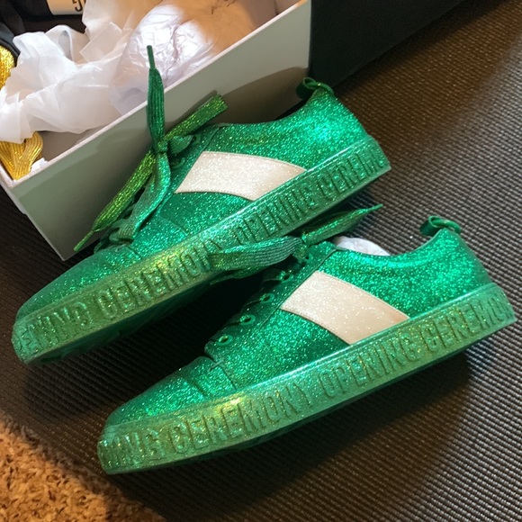 Opening Ceremony Green Glitter Tennis Shies Sneakers Worn Once 39 US 8.5 - Picture 4 of 7